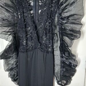 Black Lace & Ruffled Organza Romper